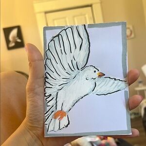 White and Orange Bird Art Card